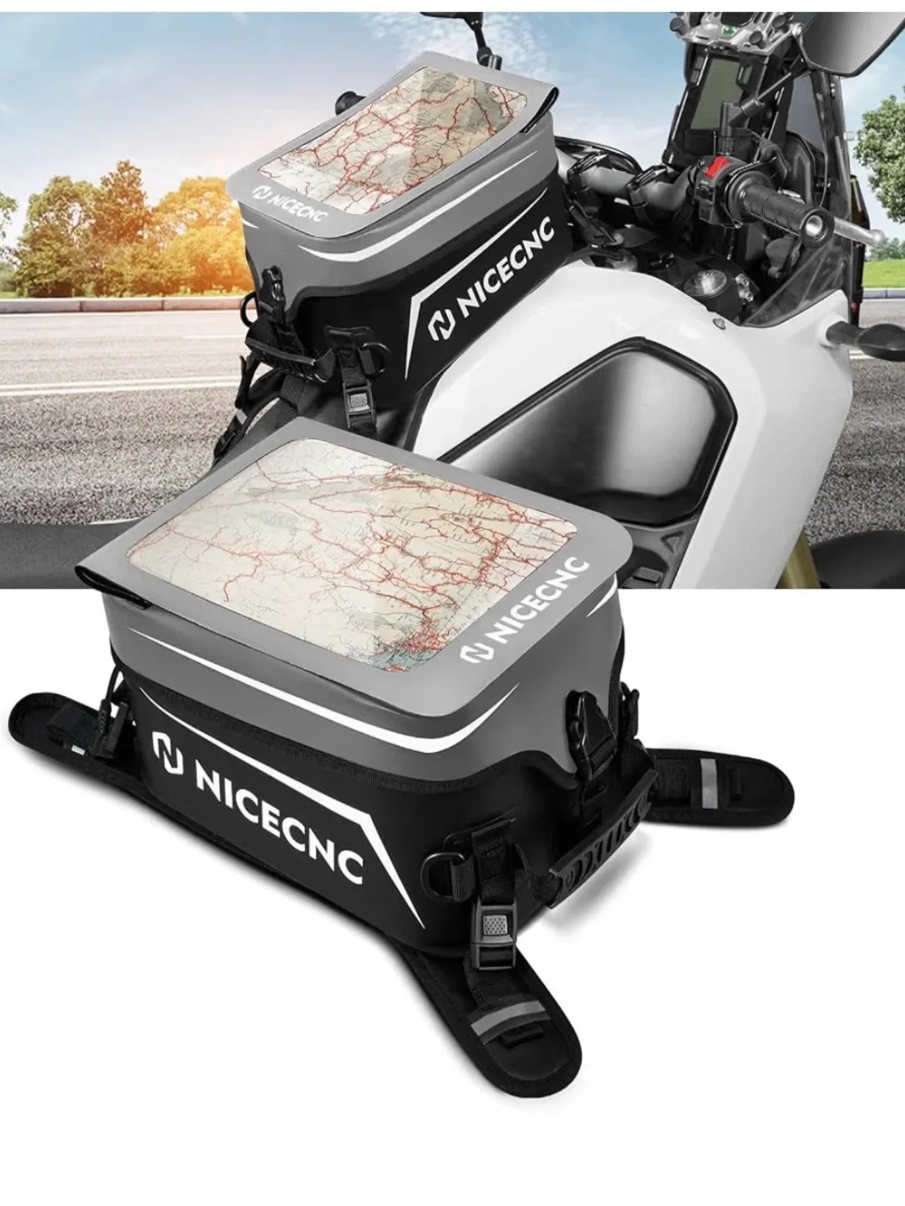 Gray and Black Motorcycle Waterproof Tank Bag 12L